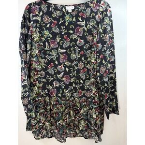 J Jill Black Floral Peplum Long Sleeved Blouse Size XS